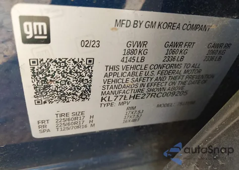 2024 Chevrolet Trax Fwd Lt из США, поврежденный, VIN 1KL77LHE27RC00920